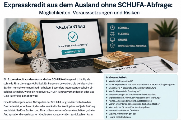 Expresskredit aus dem Ausland ohne SCHUFA-Abfrage